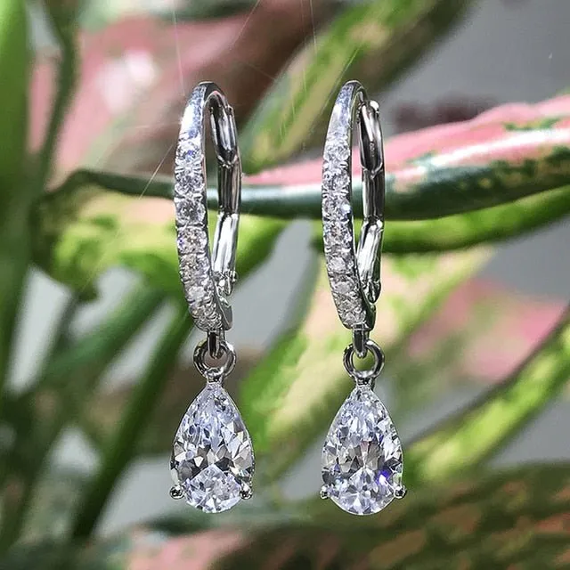 Pear CZ Drop Earrings Crystal High Quality