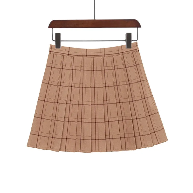 PEONFLY Sweet Women Pleated Skirt Fashion Plaid A-Line Mini High Waist Chic Skirt Kawaii Summer Casual Ladies Plaid Skirt