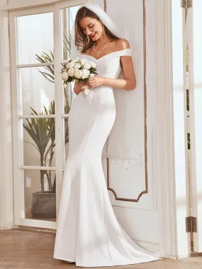 Plain Wholesale Solid Color Off Shoulder Mermaid Wedding Dress