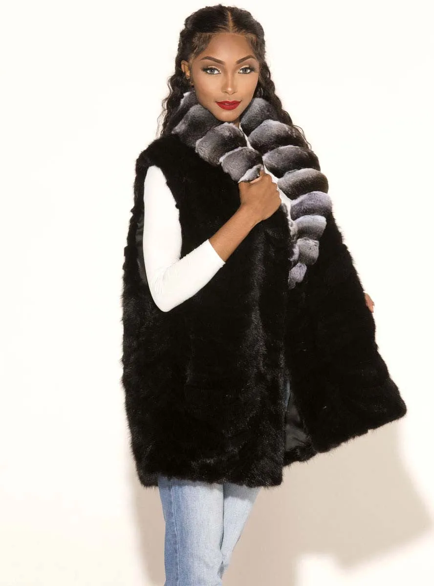 Ranch Mink Fur Vest with Chinchilla Fur Shawl Collar