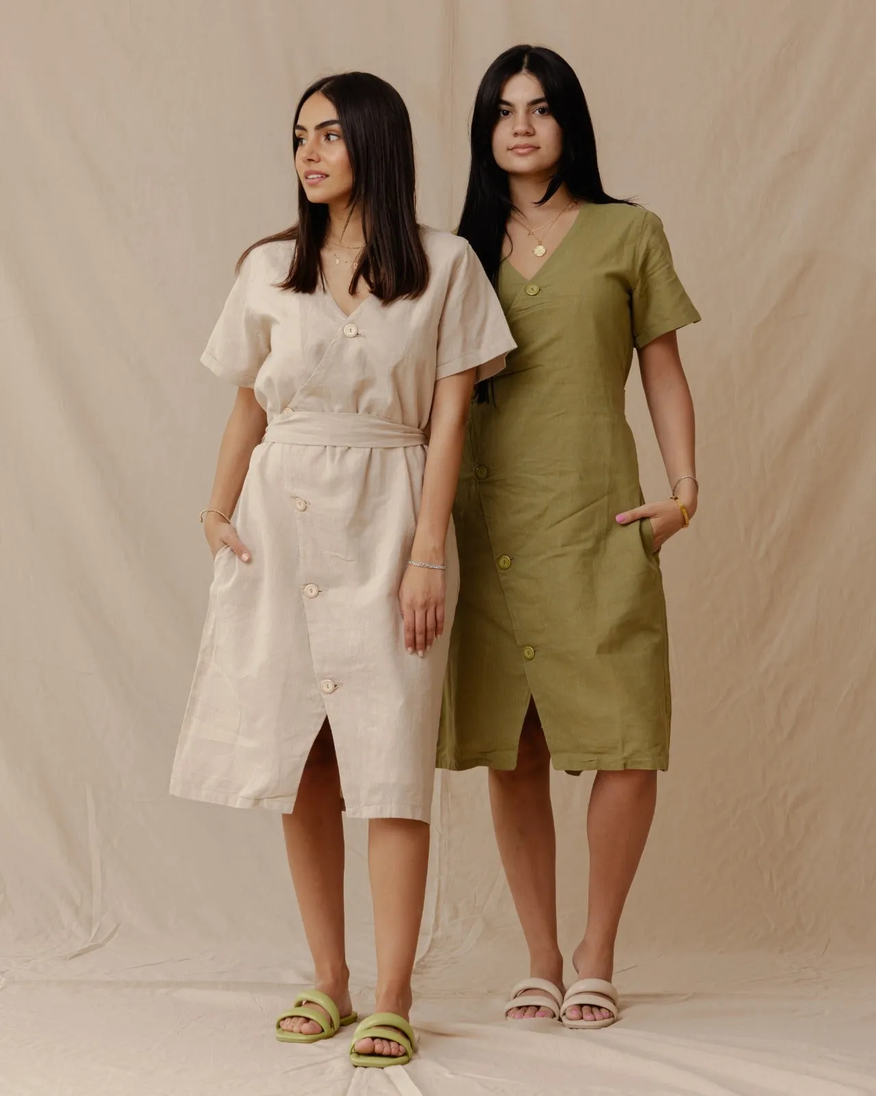 Resort Linen Dress Beige