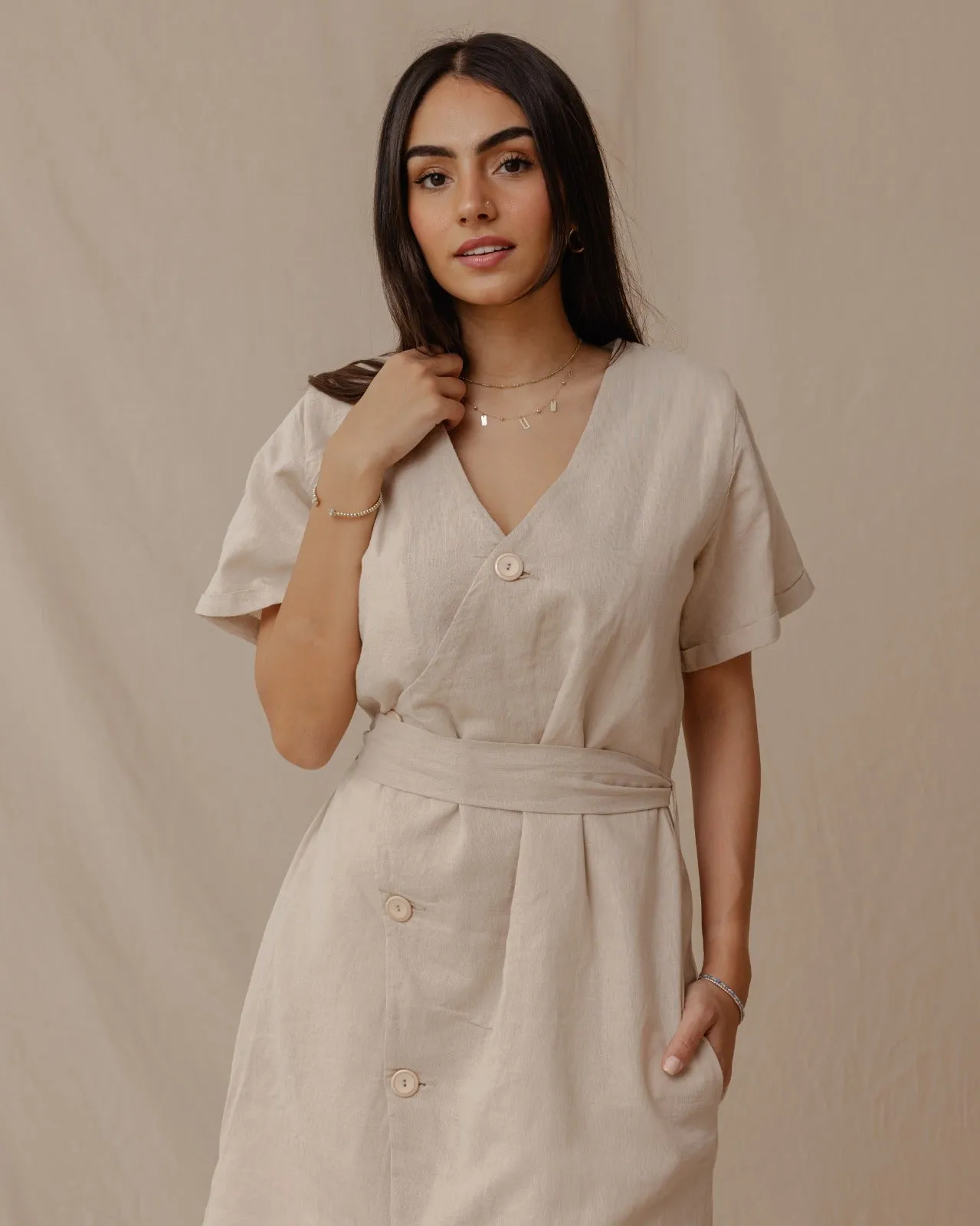 Resort Linen Dress Beige