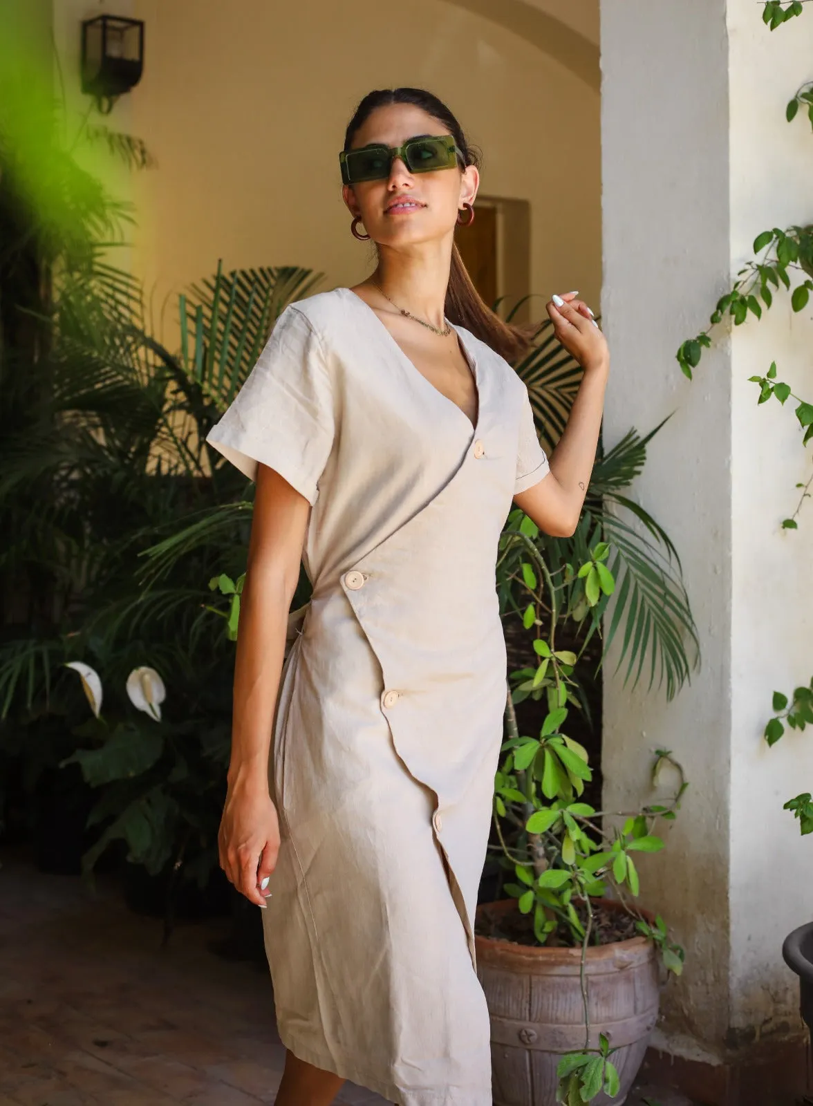 Resort Linen Dress Beige