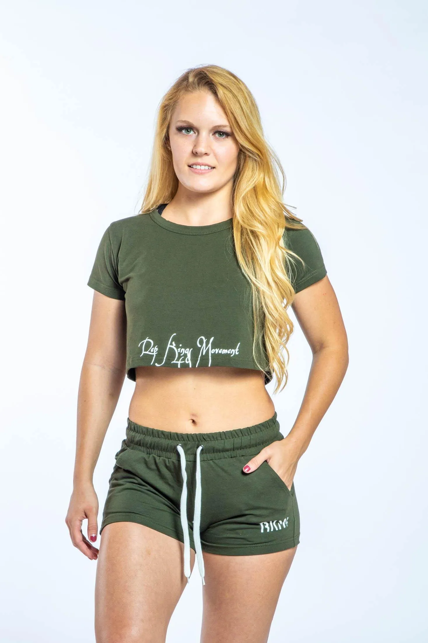 RKM WOMENS CROP TOP SET - OLIVE GREEN