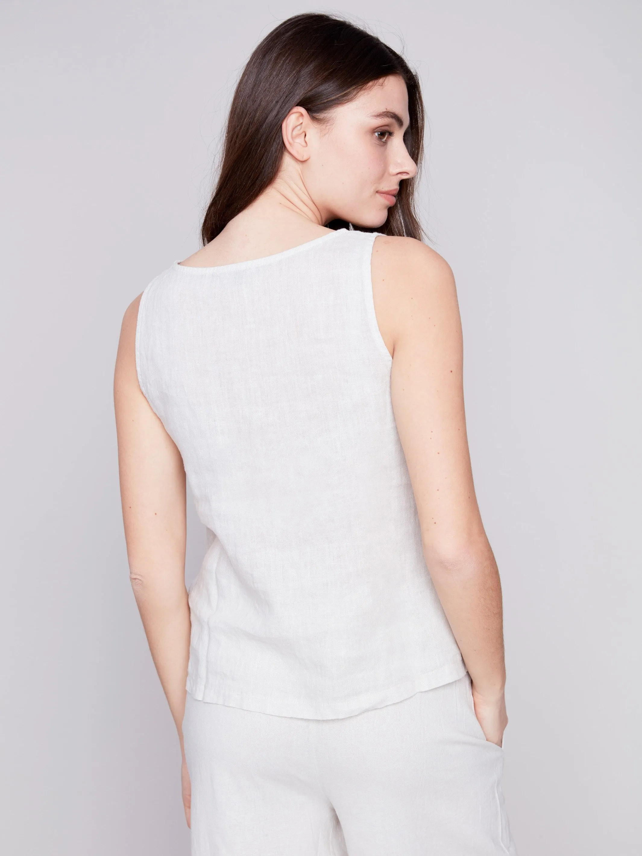 Sleeveless Linen Top with Slit - Natural