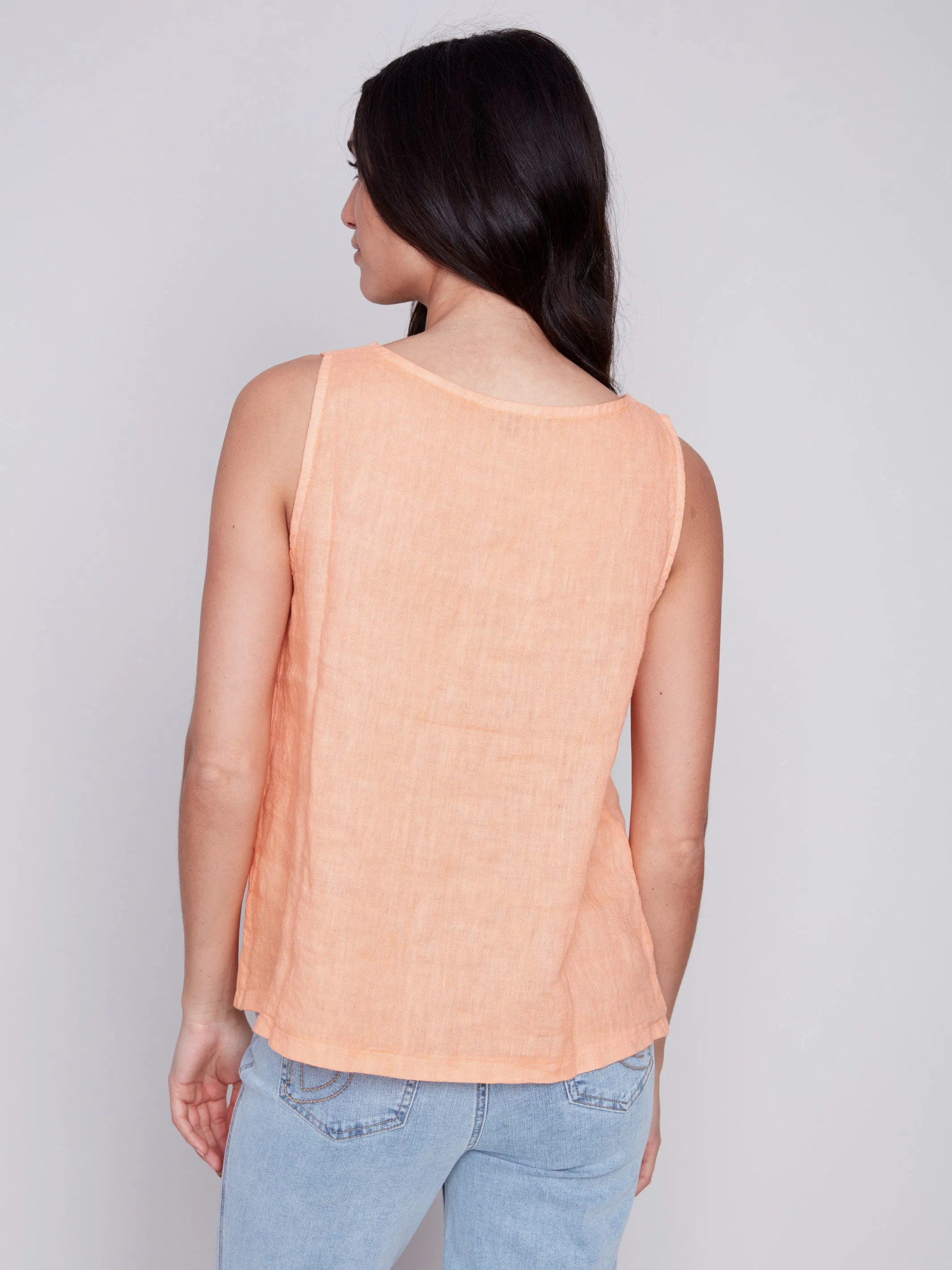 Sleeveless Linen Top with Slit - Tangerine