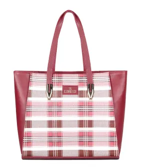 THE CLOWNFISH Agnes Handbag for Women Office Bag Ladies Shoulder Bag Tote For Women College Girls-Checks Design (Maroon)