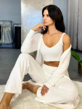 THREE PIECE LOUNGE WEAR SET-WHITE