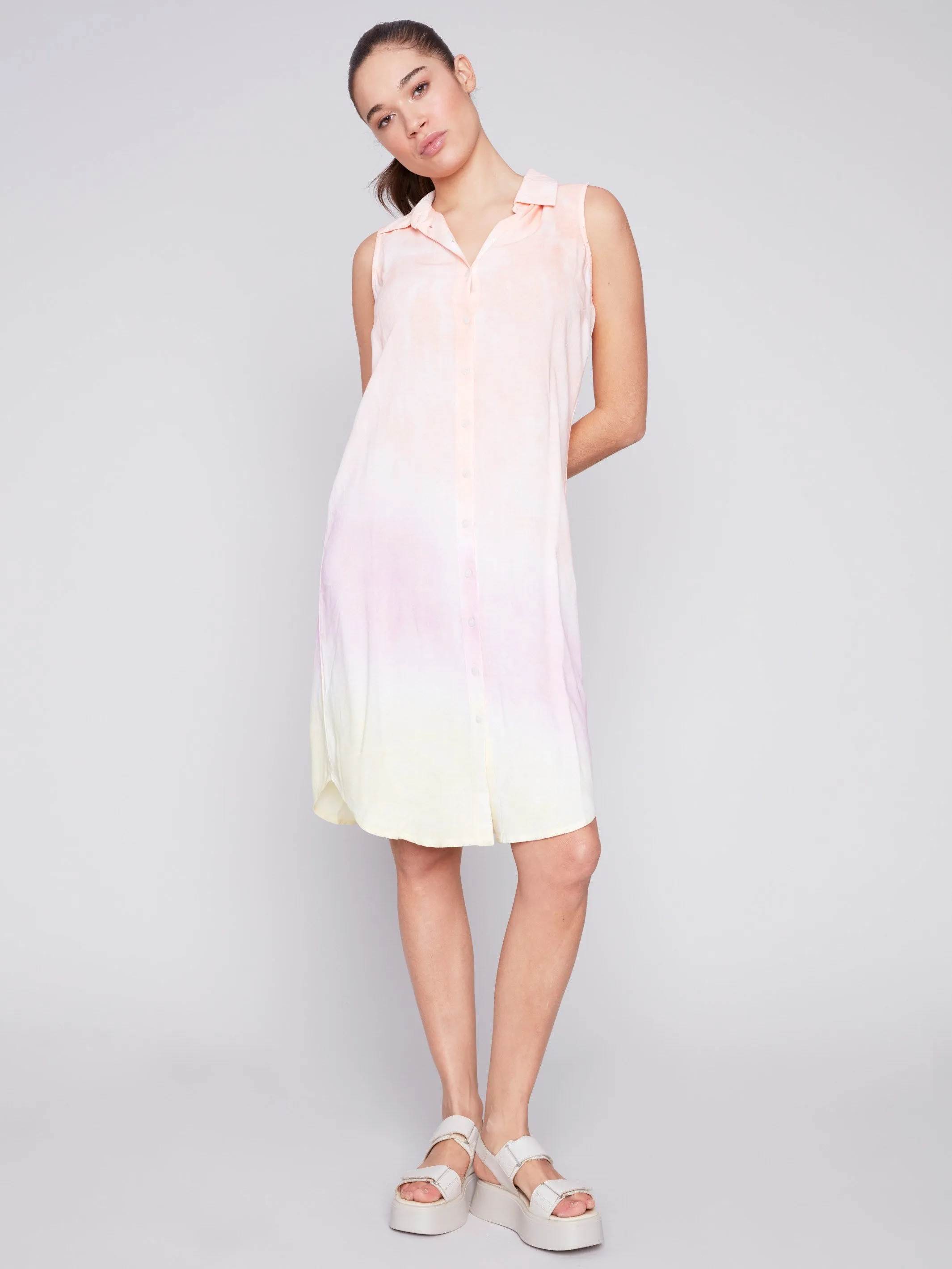 Tie Dye Sleeveless Button-Front Dress - Dawn