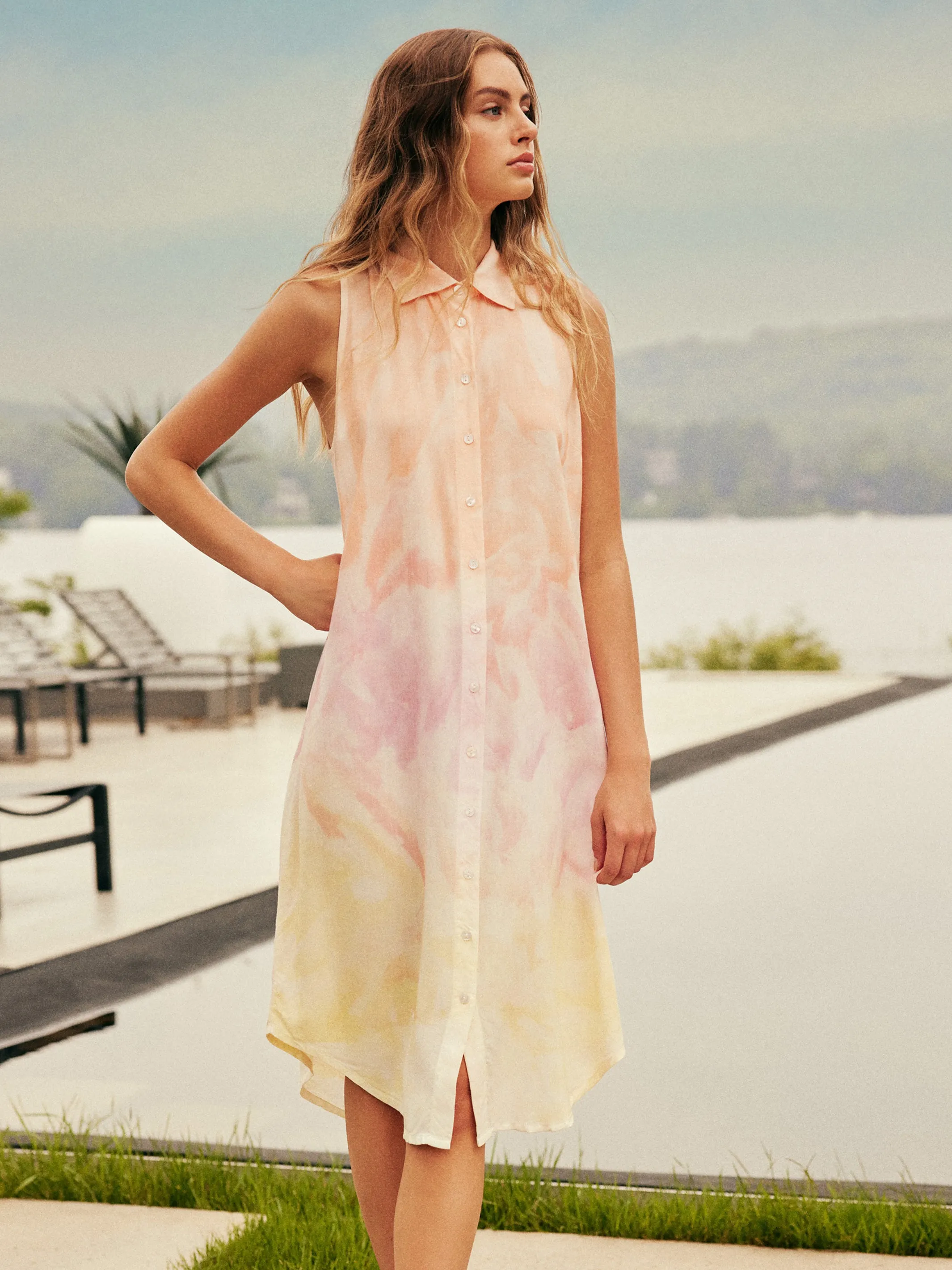 Tie Dye Sleeveless Button-Front Dress - Dawn