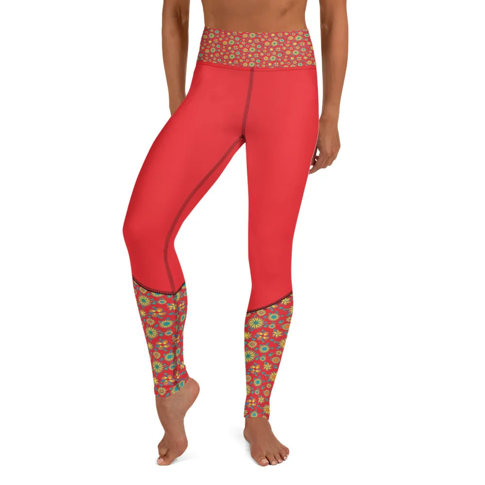 Trendy Fashion Leggings for women Bright Mandala 2 Tone Bright Red yoga pants, Athleisure