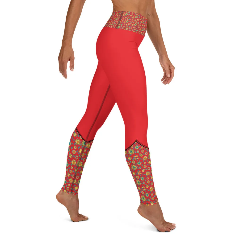 Trendy Fashion Leggings for women Bright Mandala 2 Tone Bright Red yoga pants, Athleisure