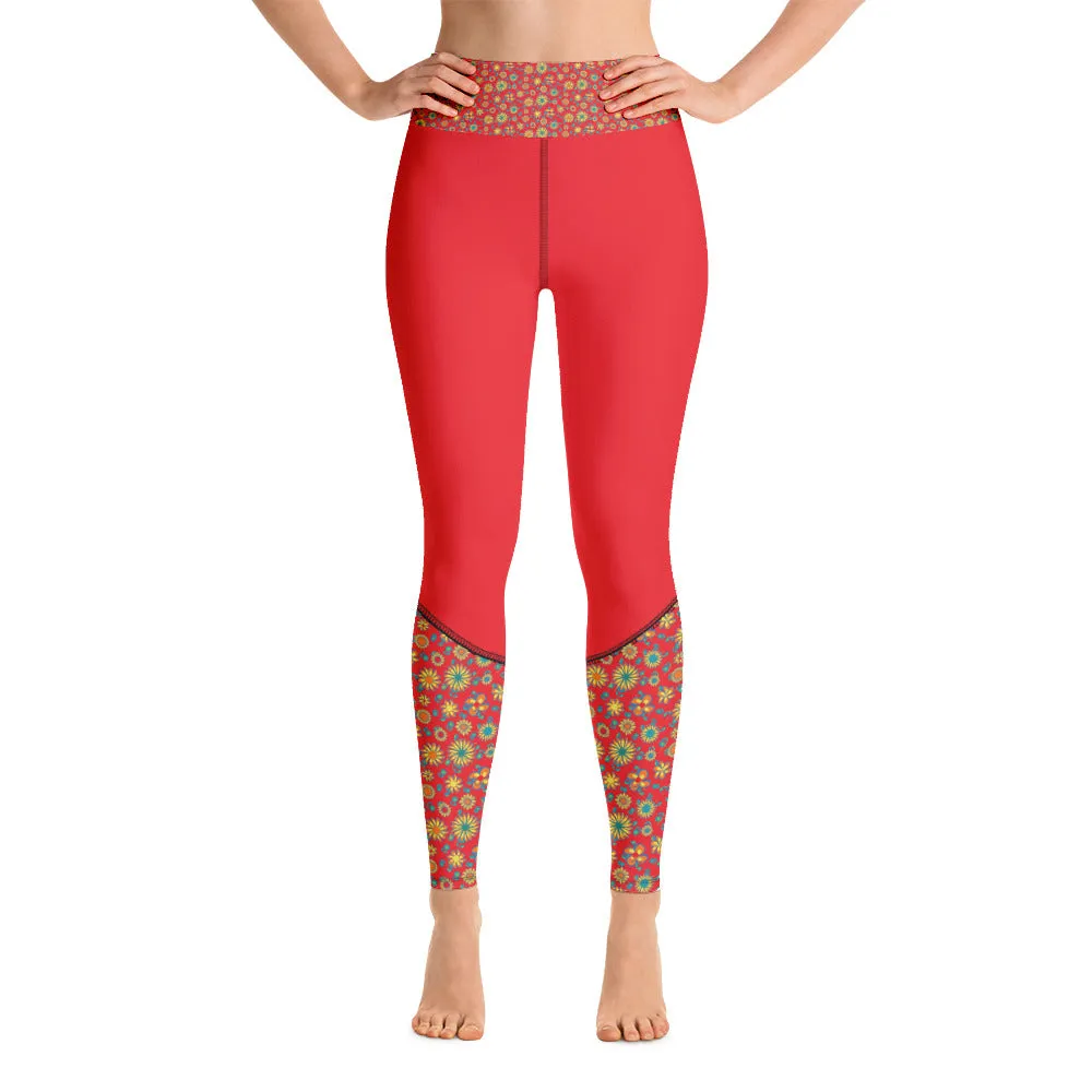 Trendy Fashion Leggings for women Bright Mandala 2 Tone Bright Red yoga pants, Athleisure