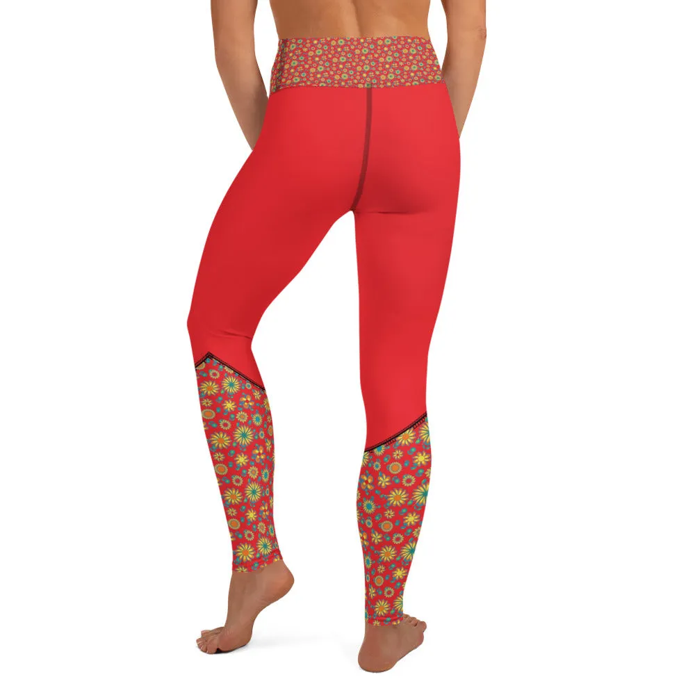 Trendy Fashion Leggings for women Bright Mandala 2 Tone Bright Red yoga pants, Athleisure