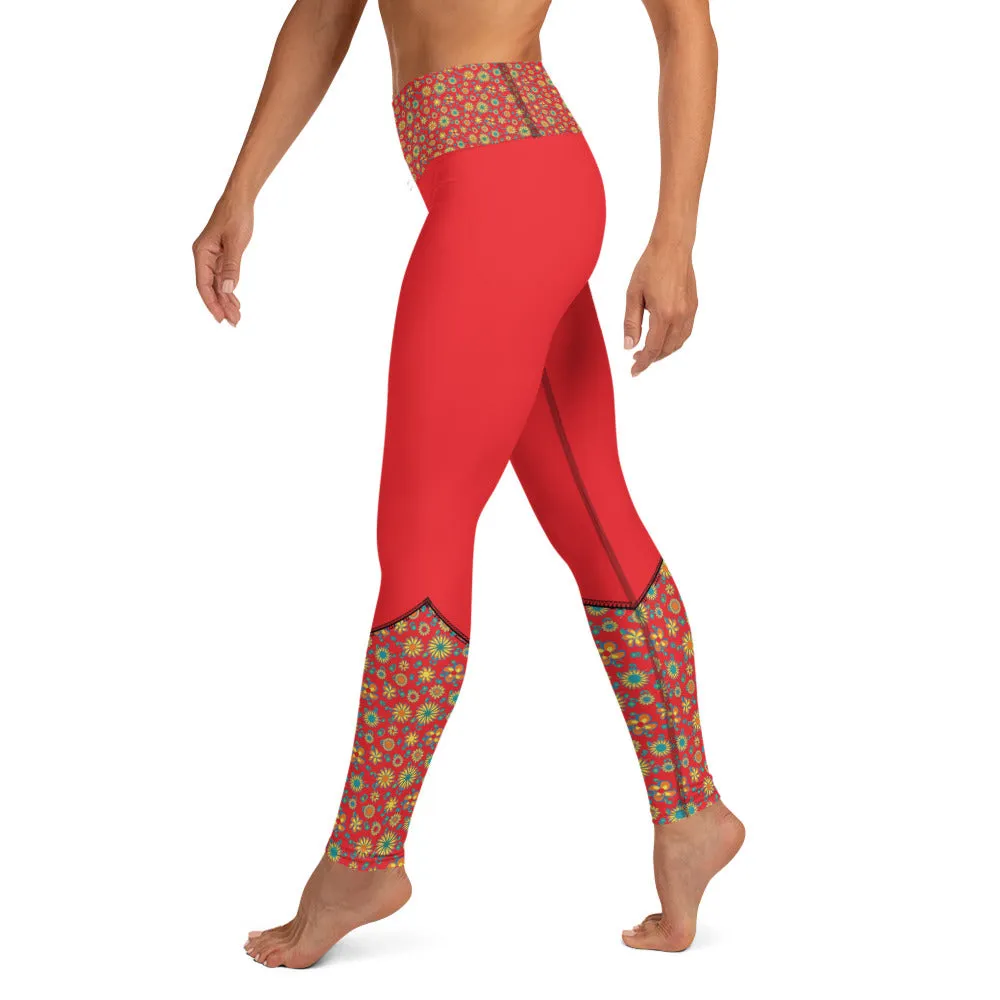 Trendy Fashion Leggings for women Bright Mandala 2 Tone Bright Red yoga pants, Athleisure