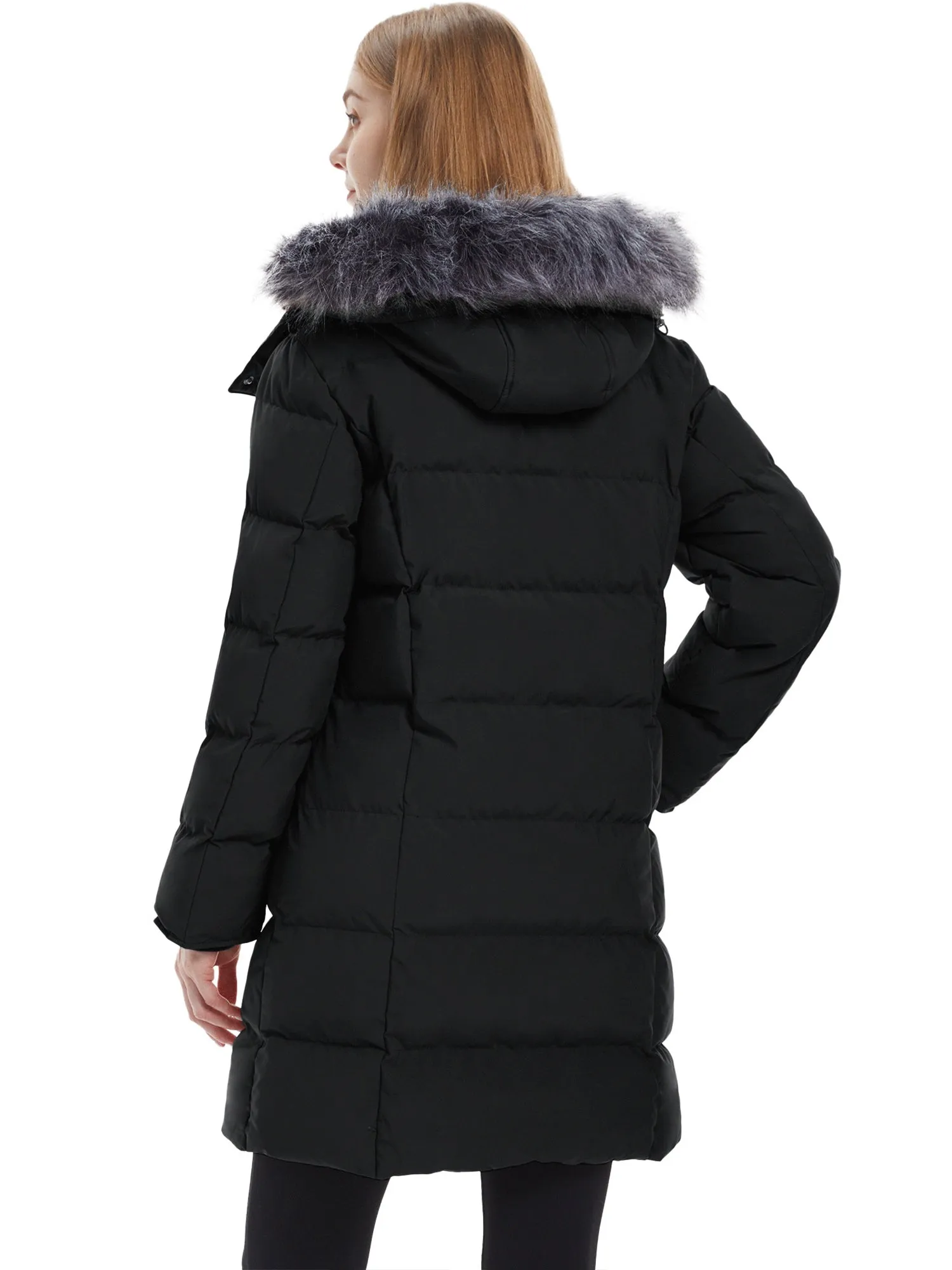 Wantdo Women's Long Puffer Jacket Quilted Winter Coat Thicken Hooded Parka Jacket