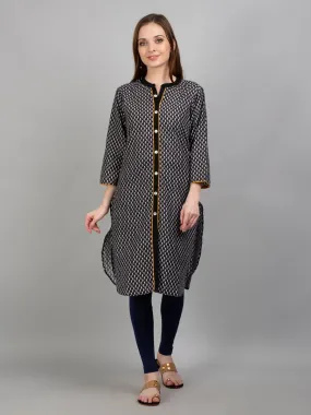 Women Black Floral Printed Kurta