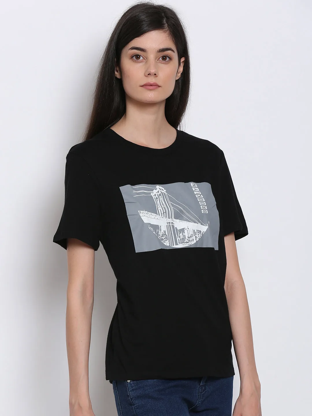 Women Black Graphic Tee