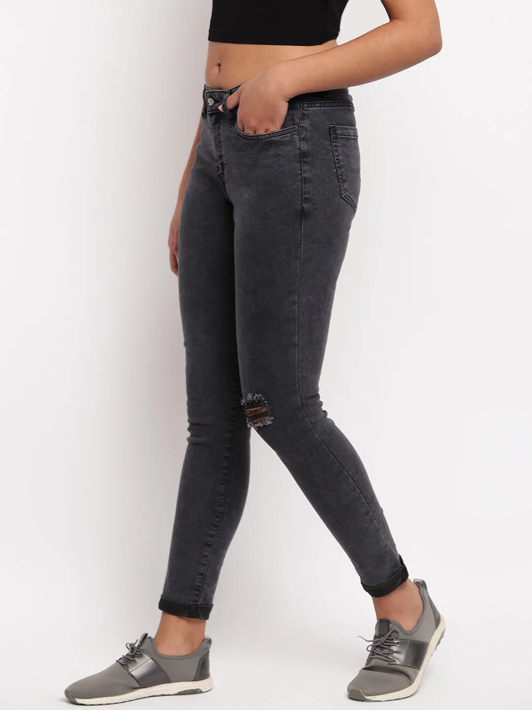 Women Black Mid Waist Skinny Fit  Denim Jeans