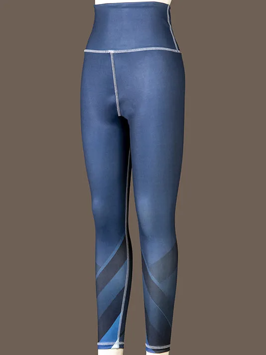 Women Blue Polyester Sports Tights