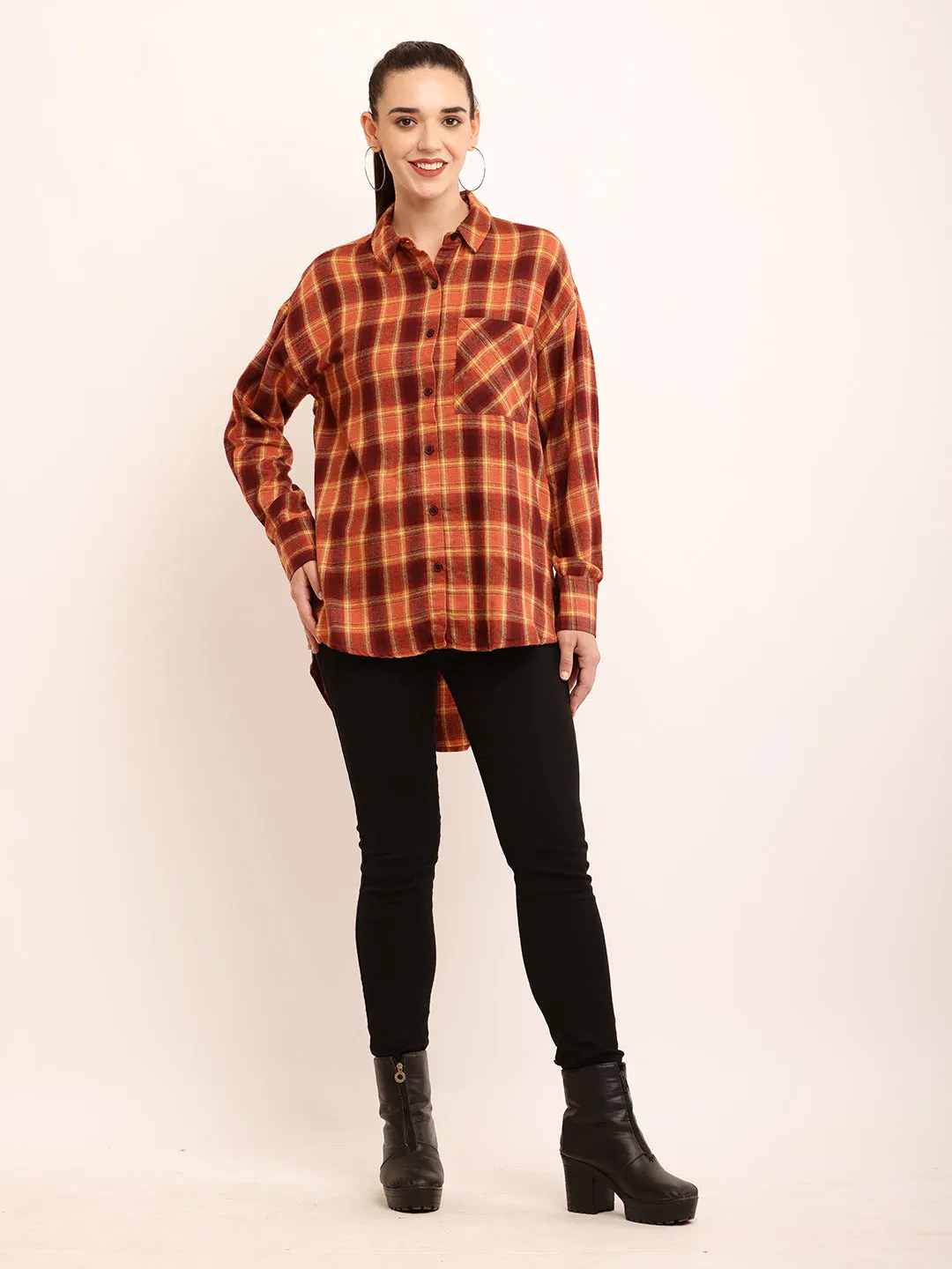 Women Brown Checkered Shirt