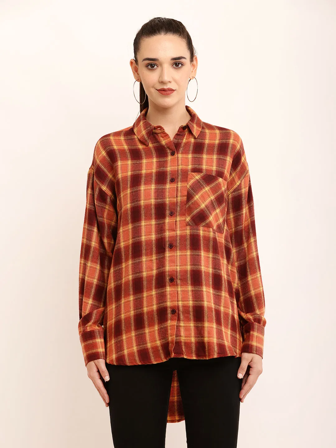 Women Brown Checkered Shirt