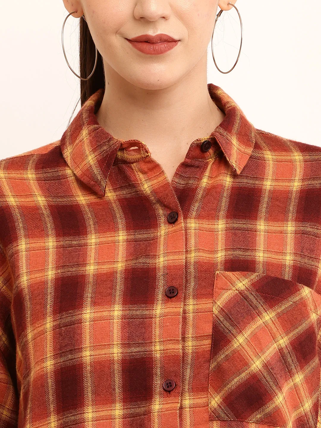 Women Brown Checkered Shirt