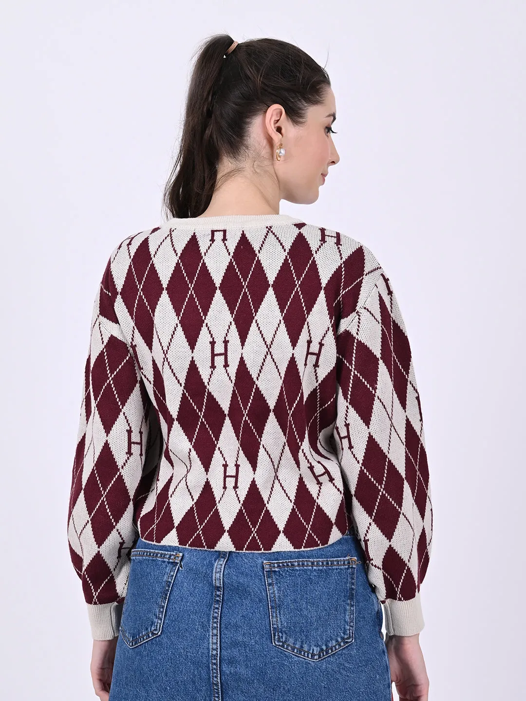 Women Checkered Crop Sweater