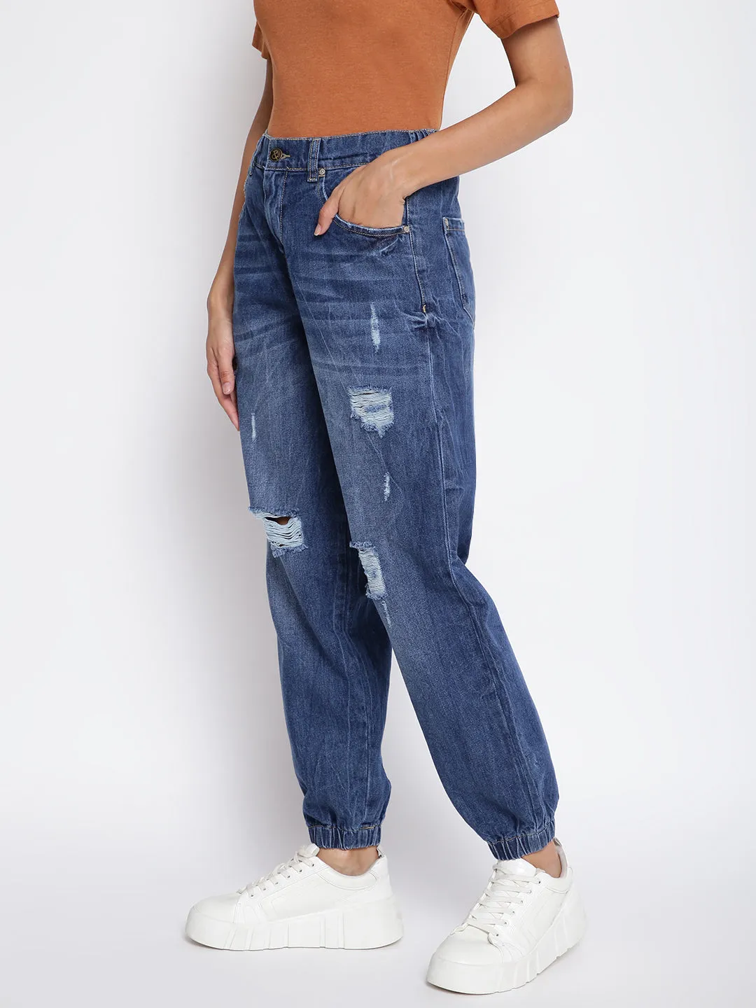 Women Dark Blue Denim Joggers