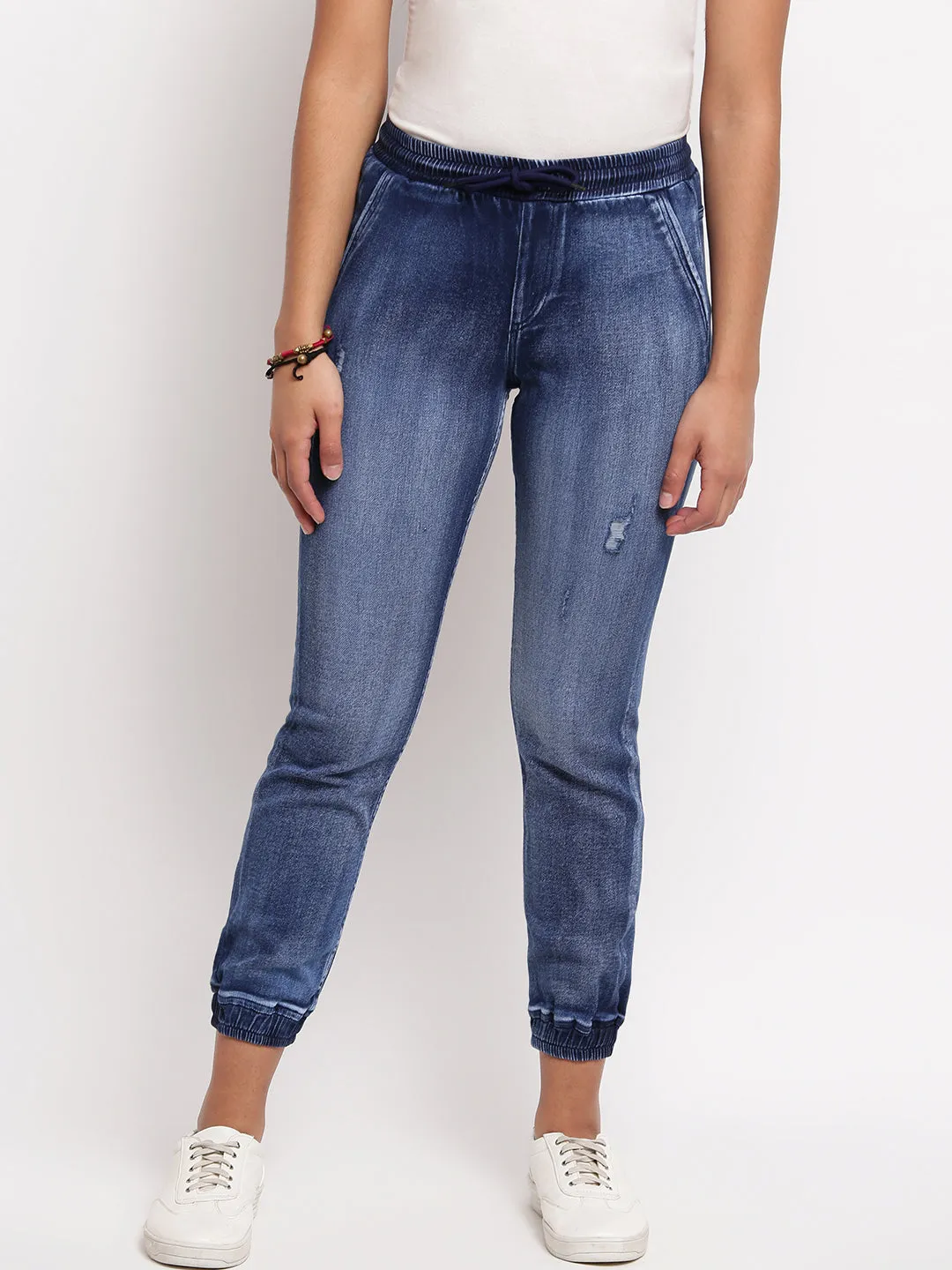 Women Dark Blue Relaxed Fit Denim Joggers