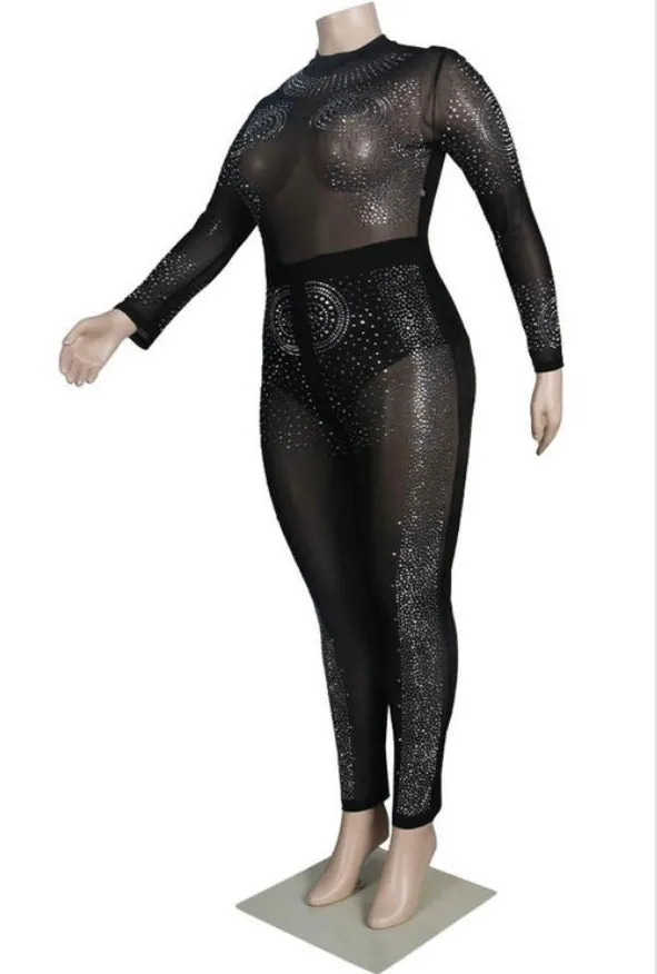 WOMEN LONG SLEEVE POLYESTER PLUS SIZE JUMPSUIT