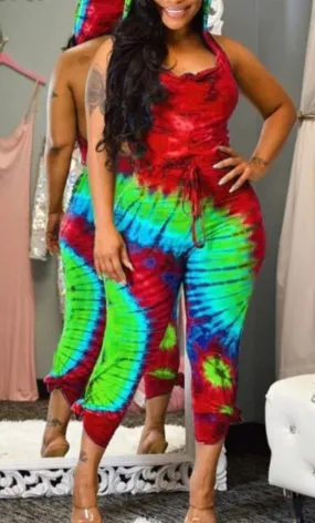 WOMEN MULTICOLORED TIE DYE JUMPSUIT ROMPER