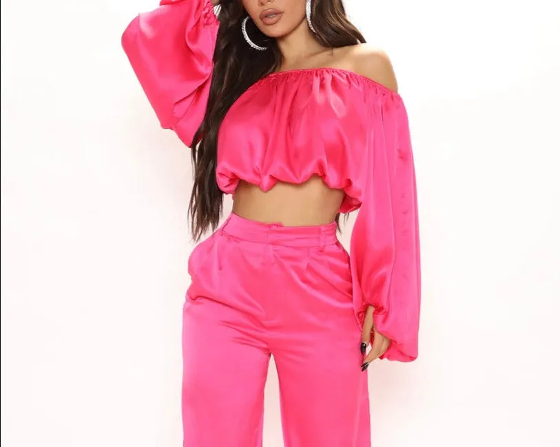 WOMEN SATIN OFF SHOULDER CROP BLOUSE