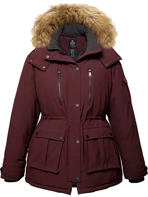 Women's Plus Size Puffer Jacket Warm Winter Parka Coat with Removable Fur Hood Regenerated Polyester