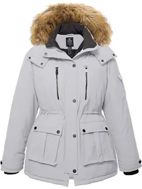 Women's Plus Size Puffer Jacket Warm Winter Parka Coat with Removable Fur Hood Regenerated Polyester